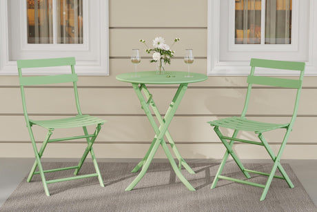 3-Piece Patio Bistro Sets, Outdoor Space-Saving Folding Bistro Table and Chairs, Patio Furniture Set with Strong Round Tube Metal Frame, Weather Resistant Conversation Set for Yard Garden, Green