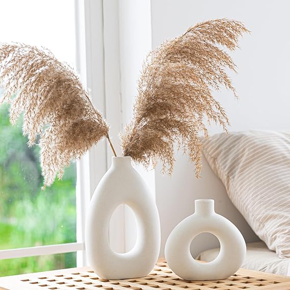 White Ceramic Vase Set of 2 for Modern Home Decor