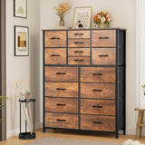 YITAHOME 16 Drawer Dresser, Fabric Dresser for Bedroom, Large Chest of Drawers, Tall Dresser for Bedroom Closet Living Room Entryway with Sturdy Metal Frame and Wooden Top (Rustic Brown)