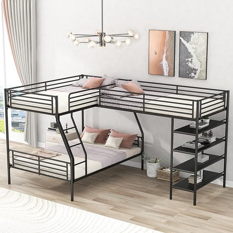 Triple Bunk Beds for 3, Metal Bunk Bed Twin Over Twin & Twin Size