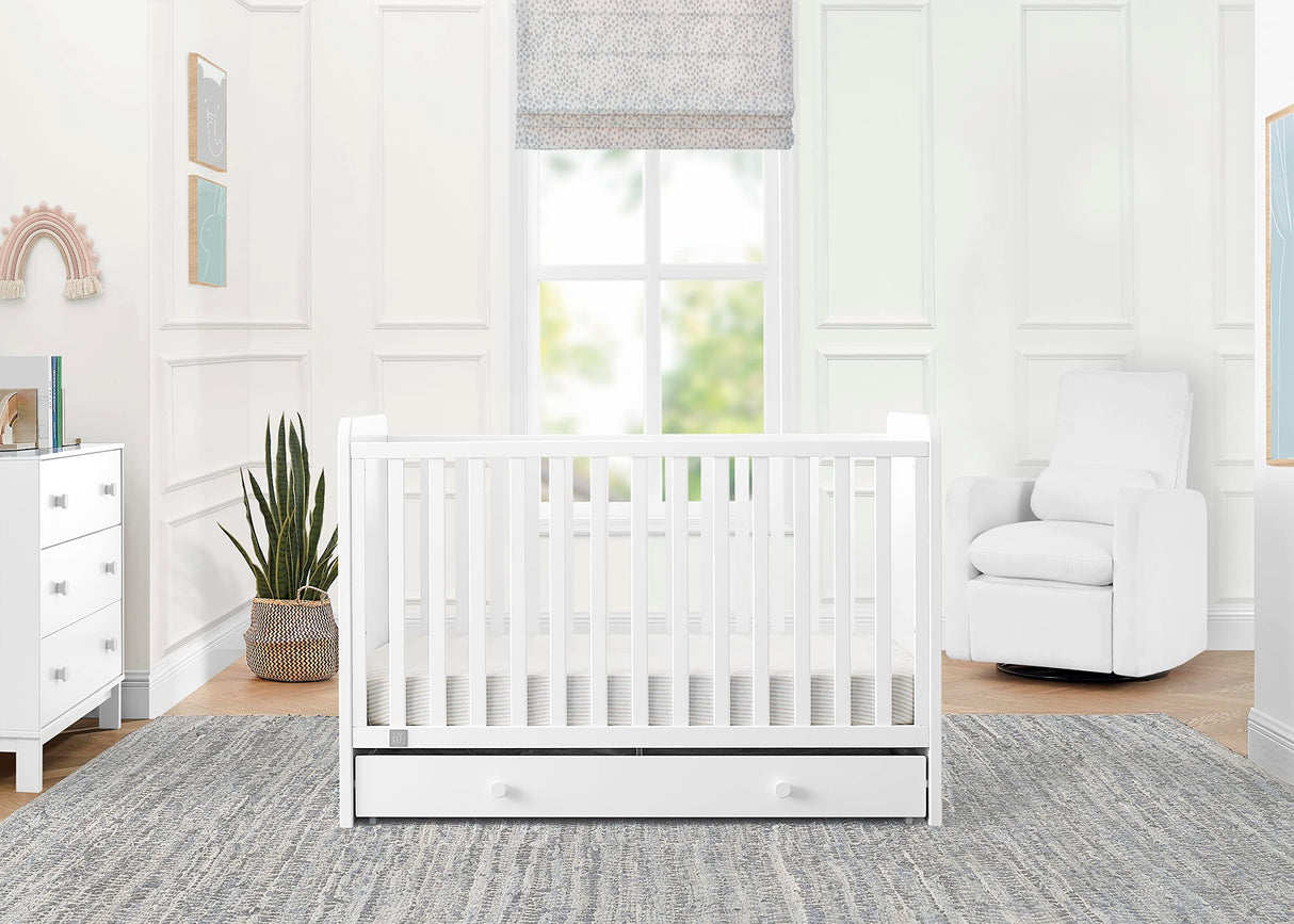 GAP babyGap Graham 4-in-1 Convertible Crib with Storage Drawer - Greenguard Gold Certified, Bianca White