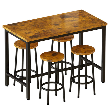 Bar Height Table and Chairs Bar Table with 4 Stools Industrial Counter Height Dining