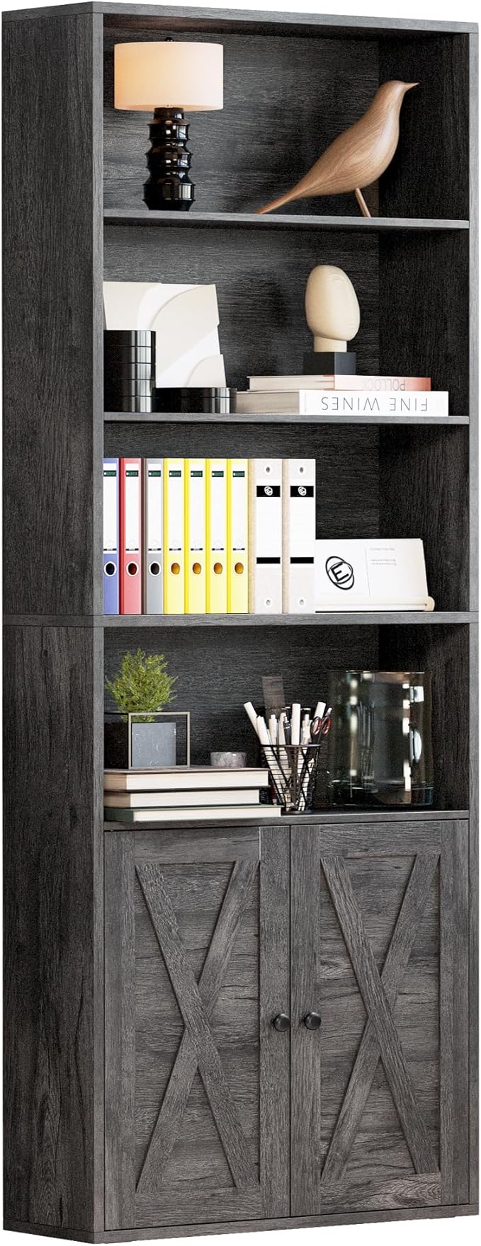 Industrial Bookshelves and Bookcases with Doors Floor Standing 6 Shelf Display Storage