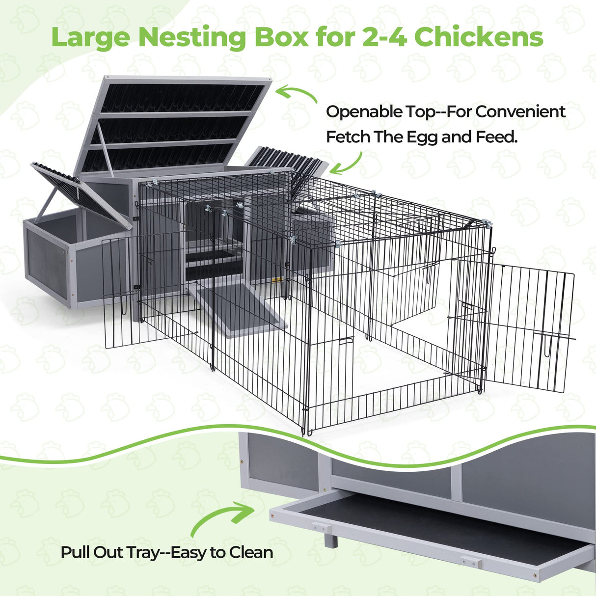 Wooden 56" Chicken Coop with 6 Nesting Boxes, Outdoor Chicken Cage Large