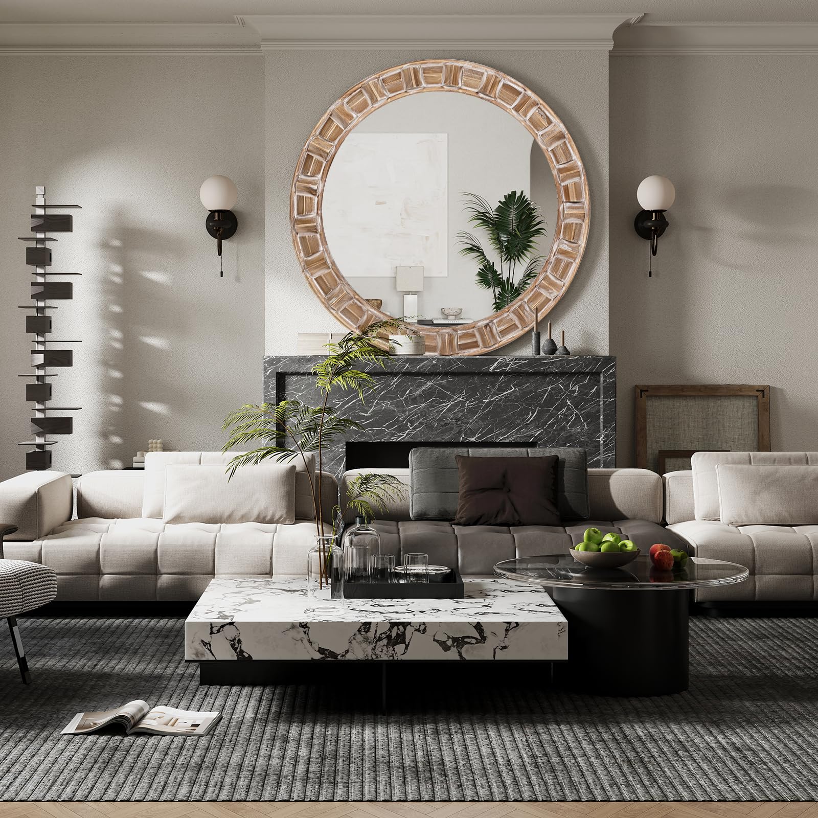 30 Inch Round Wood Mirror Boho Entryway Rustic Decorative Farmhouse Mirrors