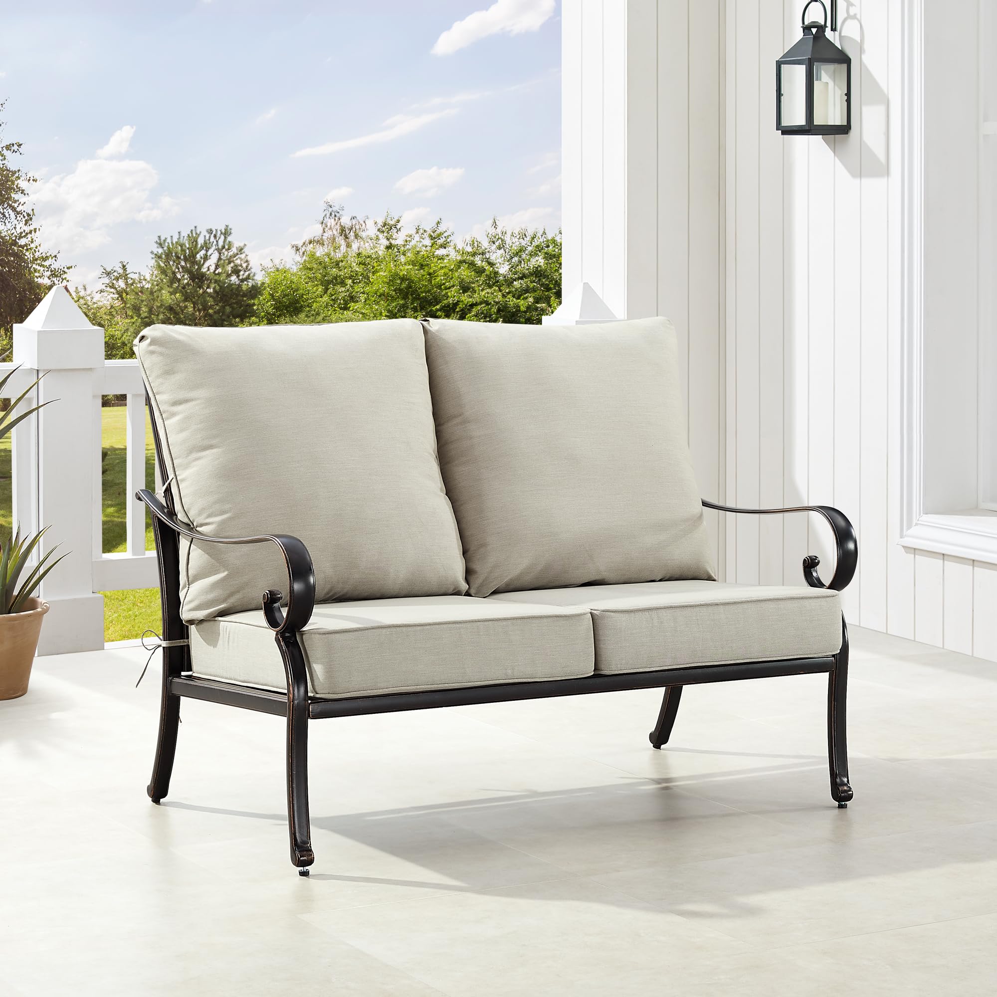 Black Aluminum Patio Deep Seating Outdoor Two Seater Loveseat
