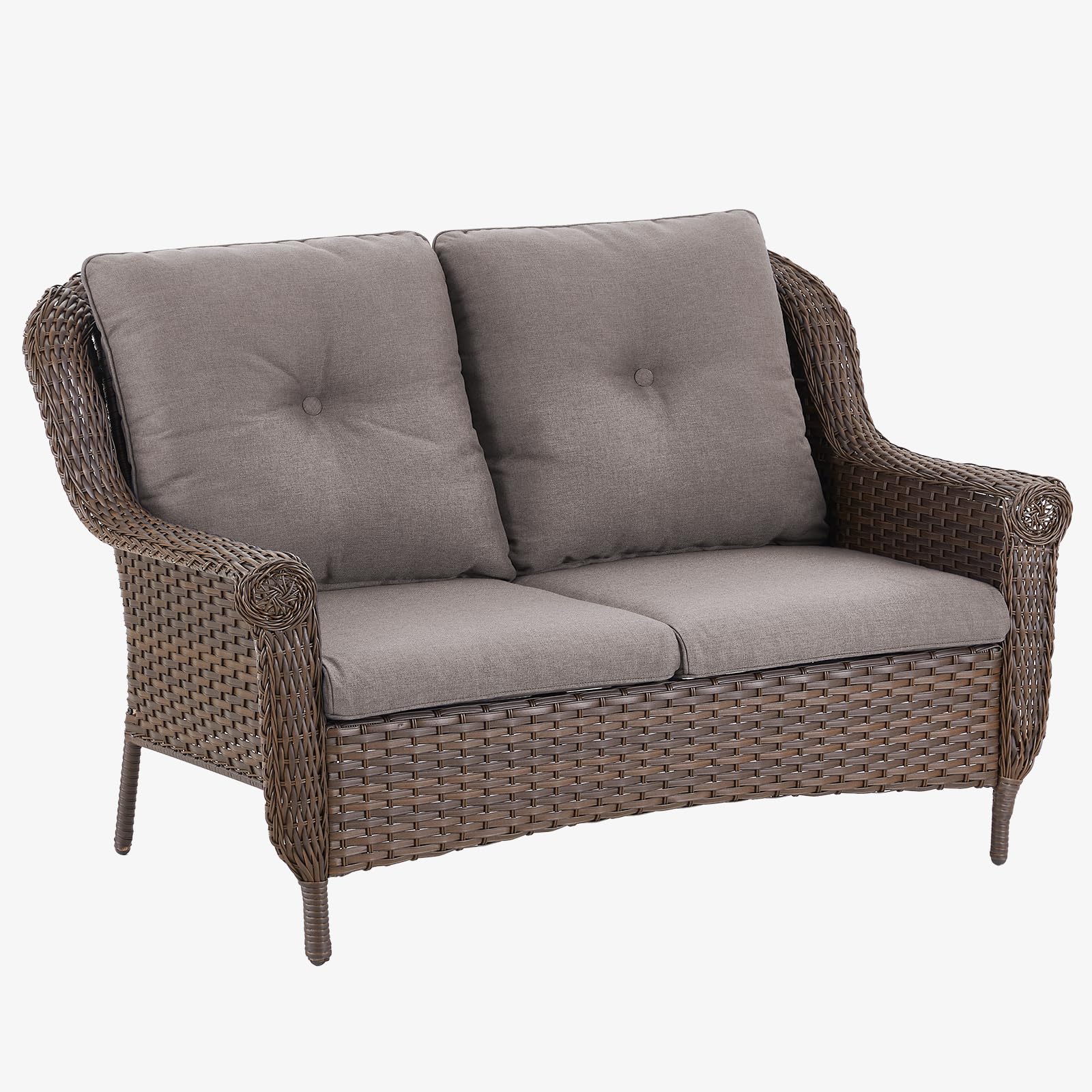 Patio Wicker Sofa Brown Rattan Loveseat Outdoor Couch