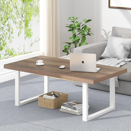 Farmhouse Coffee Table, Modern Simple Wood Coffee Table for Living Room