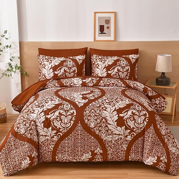 Grey Comforter Set Queen Size, 7 Pieces Bohemian Damask Comforter Set