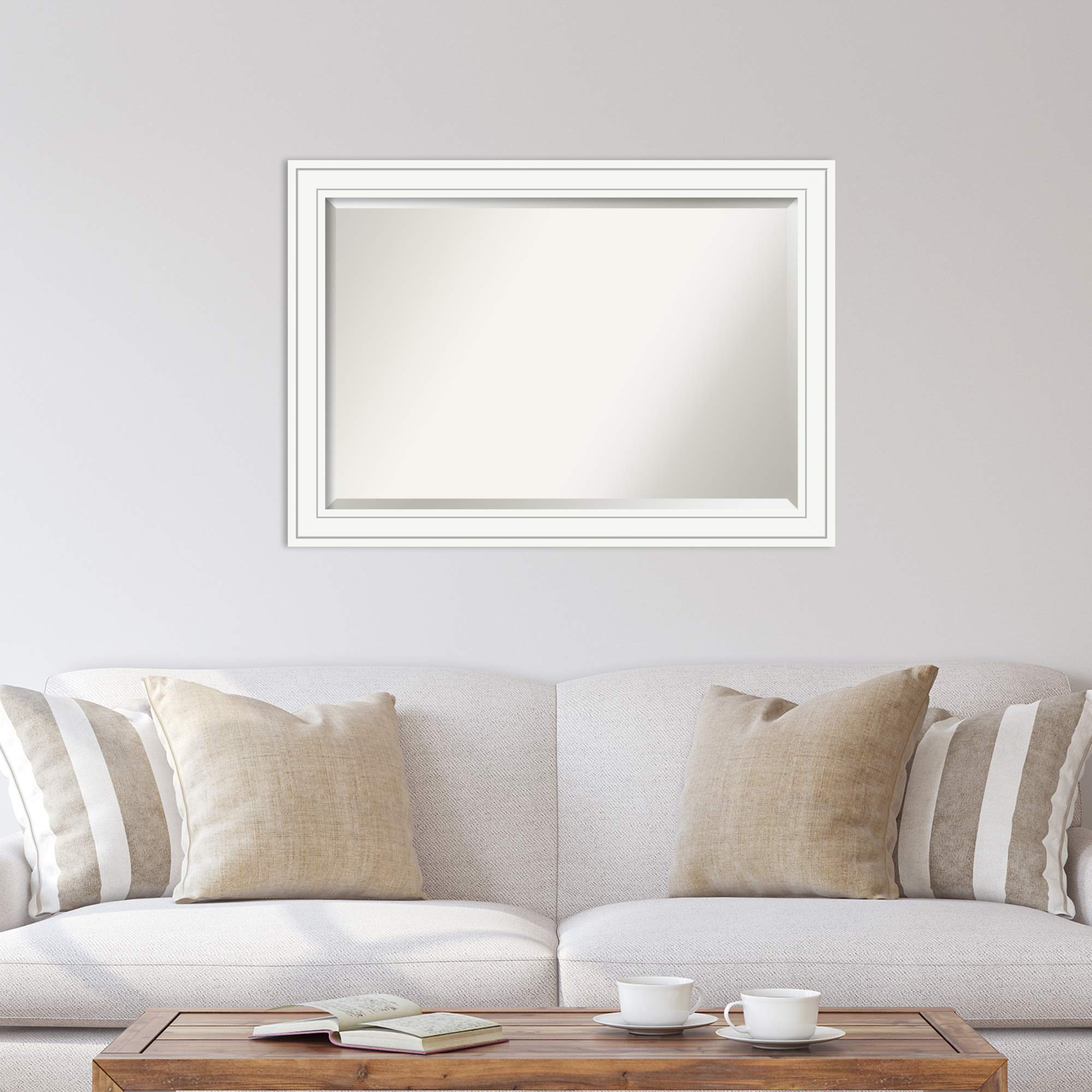 White Rectangle Wall Mirror 29x41 - Beveled Edge Wood Frame