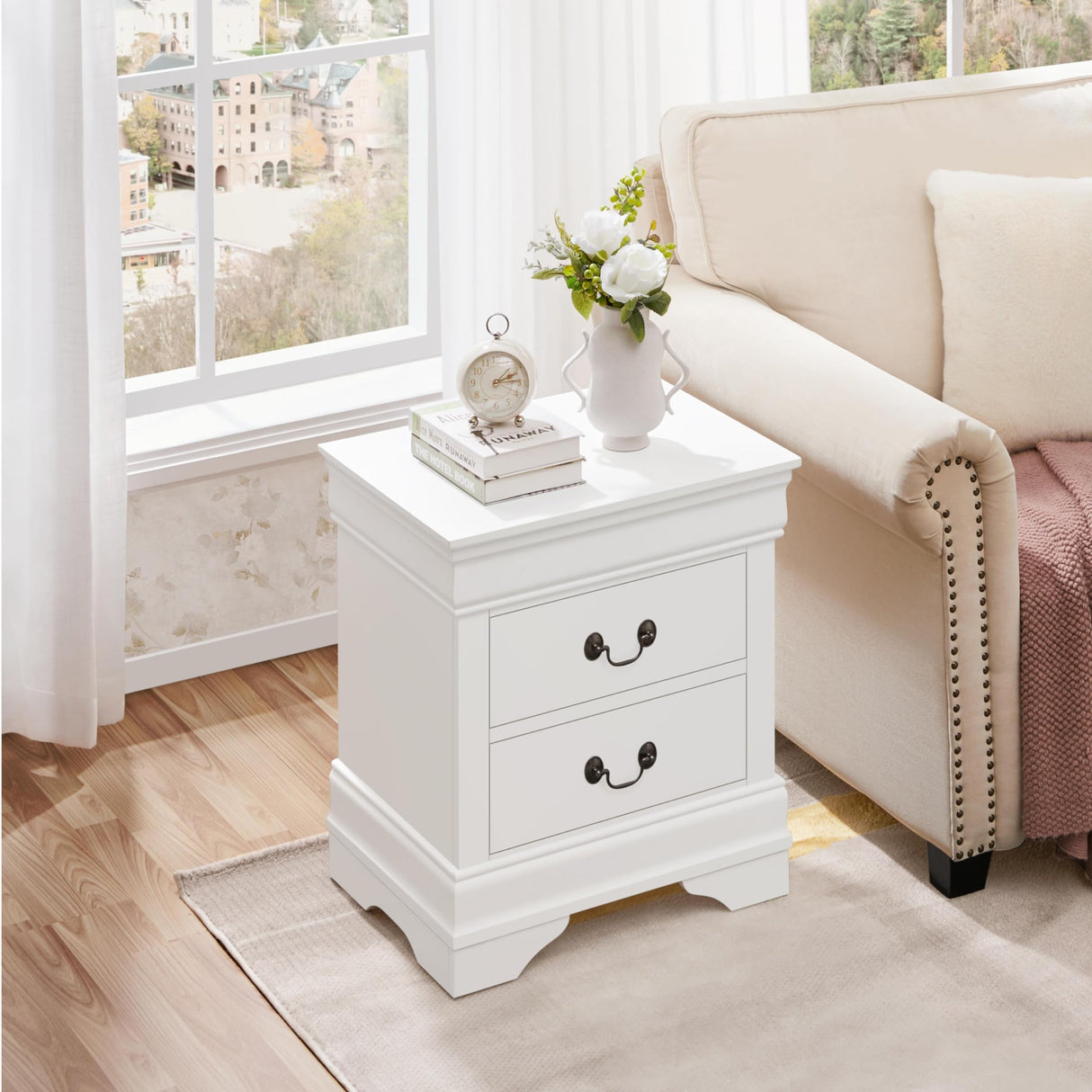 Fully-Assembled Nightstand with Drawers, Classic 2-Drawer Nightstand Large Bedside