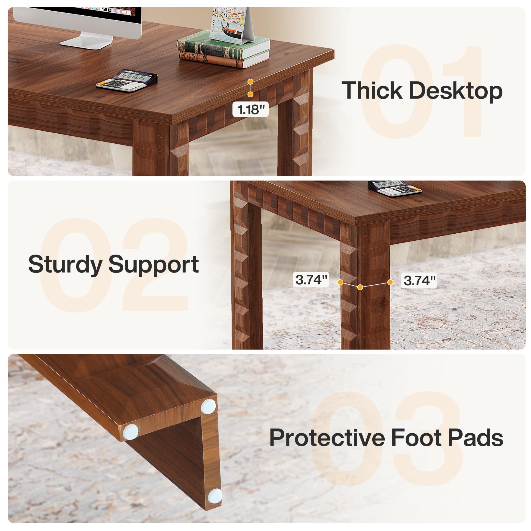 Executive Office Desk, 70.87-Inch Large Wood Computer Desk Study Writing Table