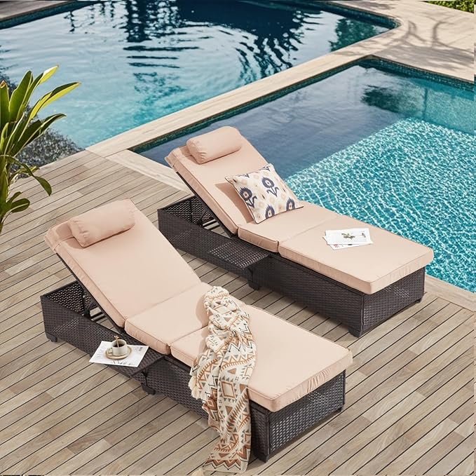 Outdoor Lounge Chairs, Pool Lounge Chairs Set of 2, Outdoor Chaise Lounge