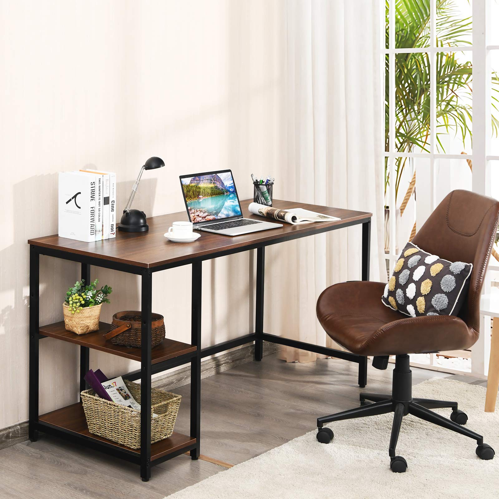 Home Office Computer Desk with 2 Storage Shelves, Industrial Study Writing Desk Workstation Laptop