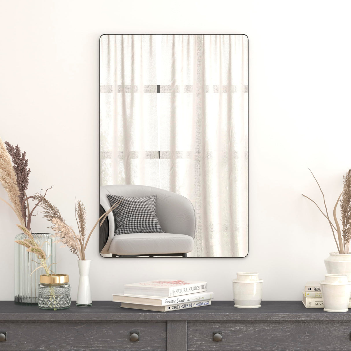 Large Rectangular Wall Mirror - Black Metal Frame - 24" x 36" Mirror for Bathroom,