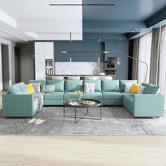 Convertible Modular Sectional Sofa with Ottomans Polyester Fabric Sleeper Sectional