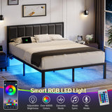 Queen Bed Frame with Headboard, USB Charging & LED Lights