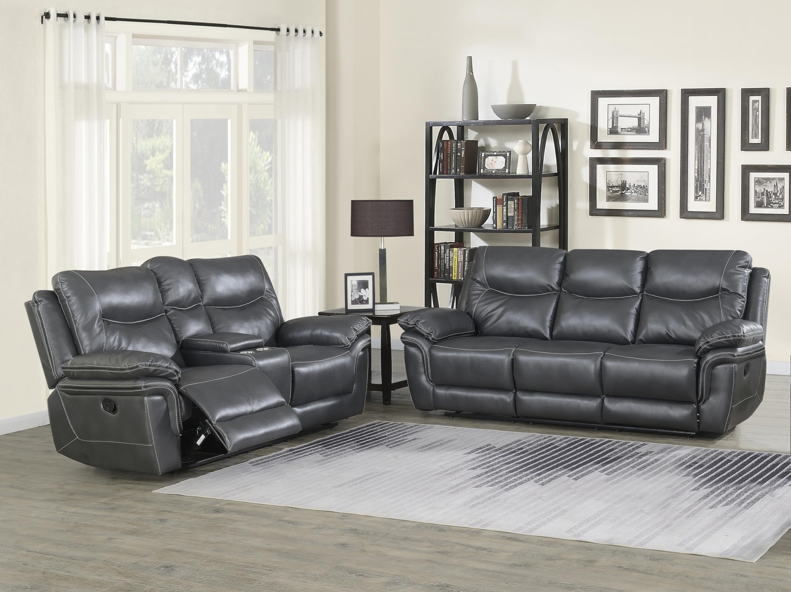 Upholstered Isabella Console Loveseat, Dual Cup-Holders, Living Room, Den, Game Room,