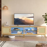 80 Inch Natural Rattan TV Stand with LED Lights