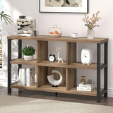 6 Cube Storage Organizer with Shelf, Industrial Horizontal Bookshelf, Low Cubby Bookcase for Living Room