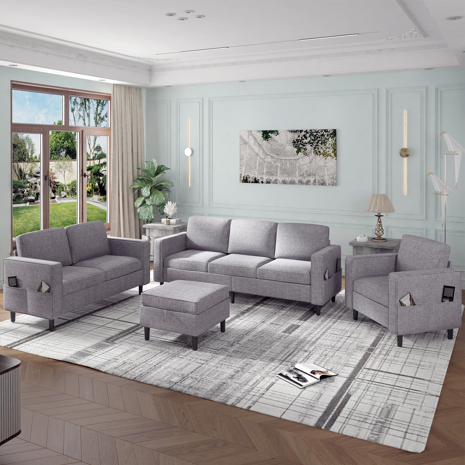 L Shaped Sofa Sets 4 Pieces for Living Room,Living Room Sofa and Loveseat Set