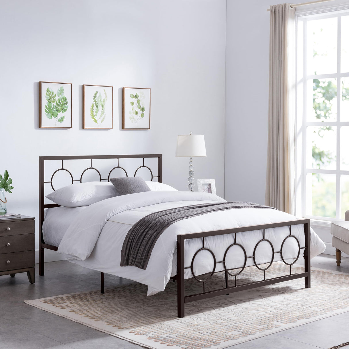 Queen Size Platform Bed with Headboard, Metal Bed Frame, No Box Spring Need