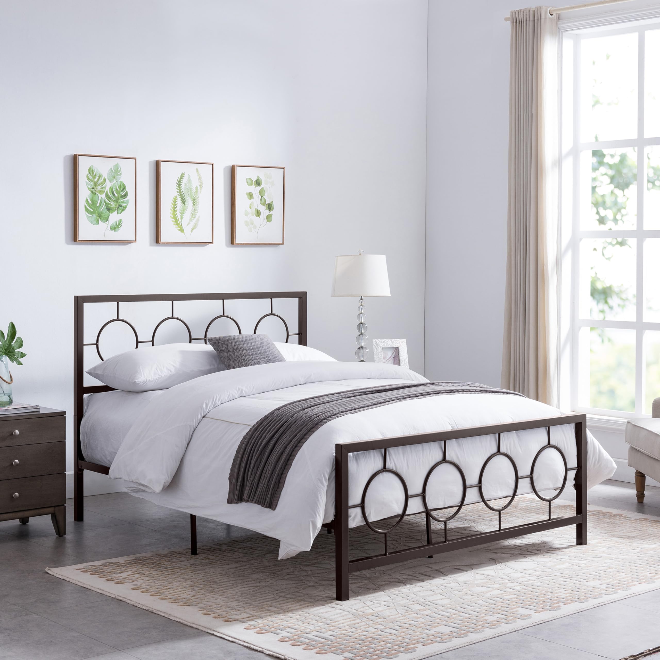 Queen Size Platform Bed with Headboard, Metal Bed Frame, No Box Spring Need