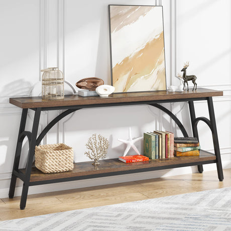 Extra Long Sofa Tables, 70.8”Console Table for Entryway, Wood Console Table 2 Tier TV Stand,