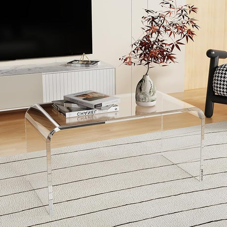 Clear Acrylic Coffee Table with Storage Shelf, 31.5" L x 15" W x 15.7'' H