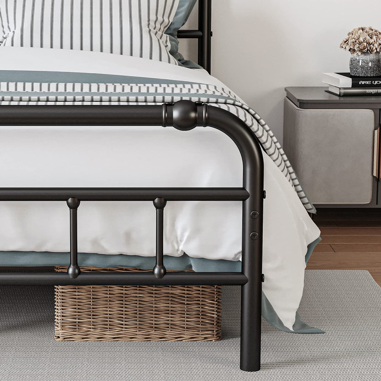 and Footboard, 18 Inches High, 3500 Pounds Heavy Duty Metal Slats Support for Mattress
