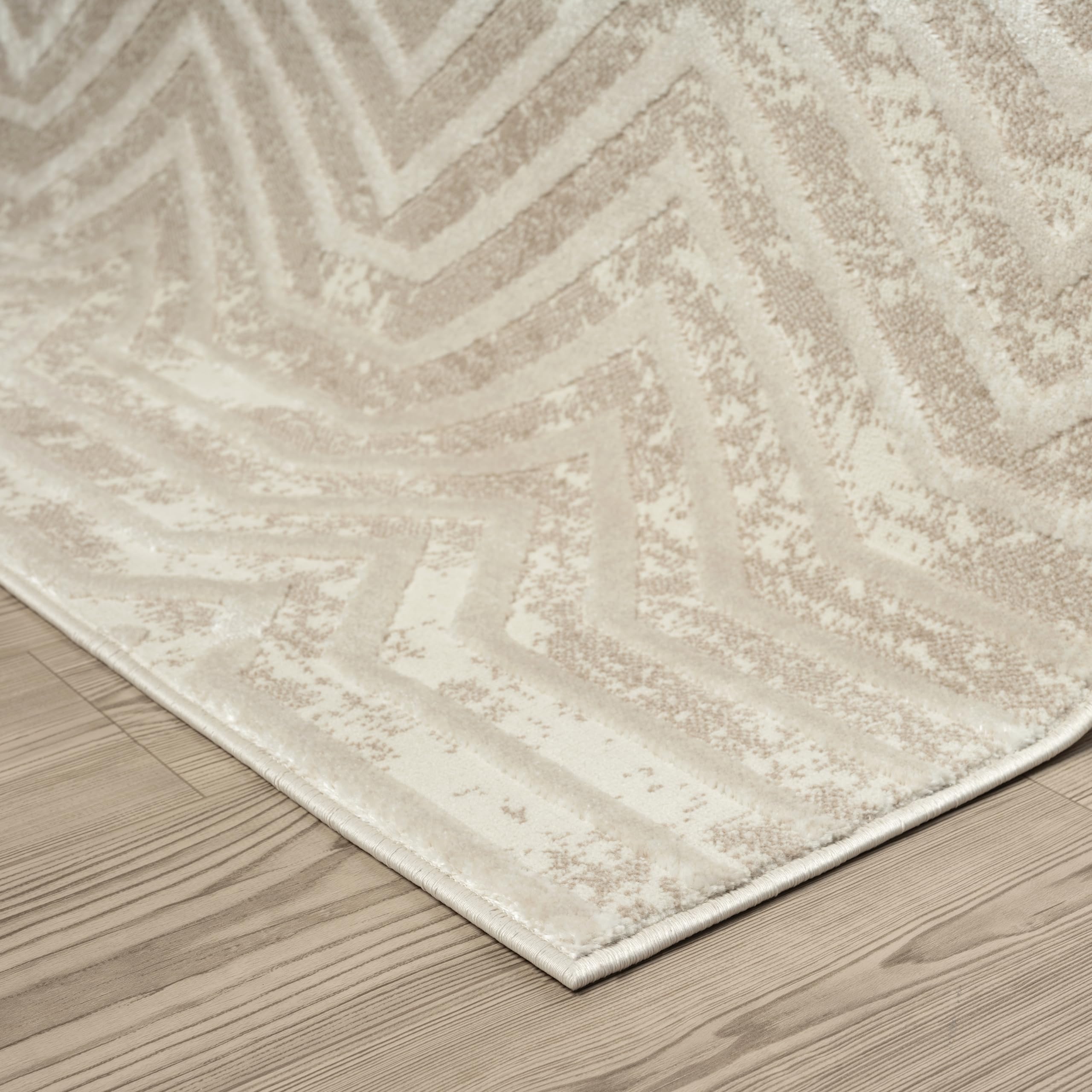 Abani Terra Cream 8' x 10' Area Rug for Living Room, Bedroom - Geometric Lines Pattern - Durable & Easy to Clean