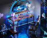 Small Computer Desk with Led Lights & Power Outlet, 40 Inch Reversible Writing Desk