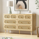 Rattan Dresser for Bedroom, Modern 6 Drawer Double Dresser with Gold Handles