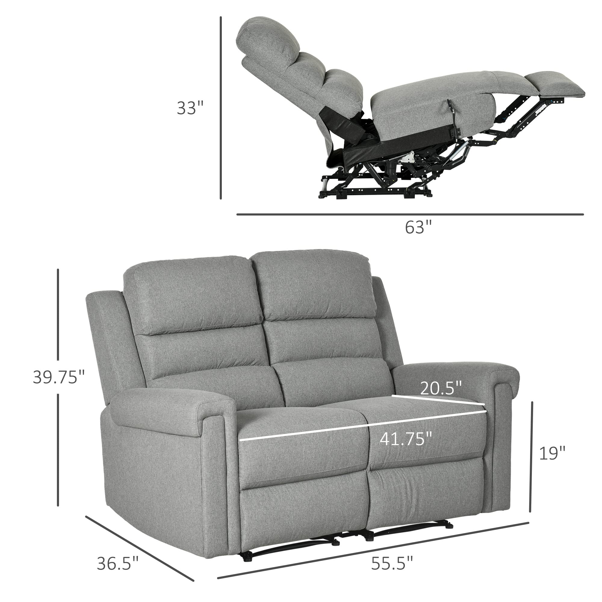 DuoEase 2-Seater Manual Reclining Loveseat – Tufted Back, Linen Fabric, RV-Ready