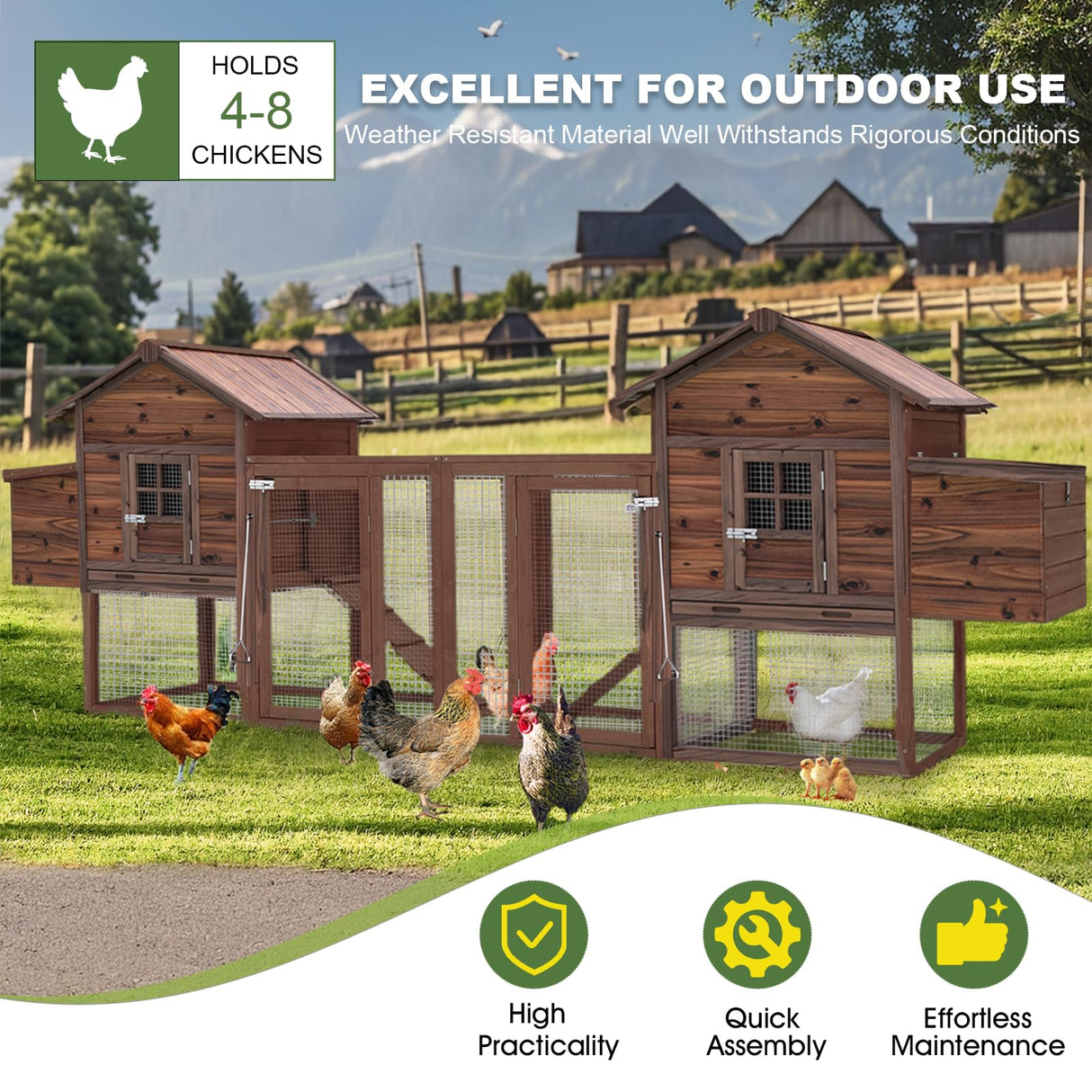 Outdoor Large Chicken Coop for Chickens, Wooden Hen house, Chicken Cage