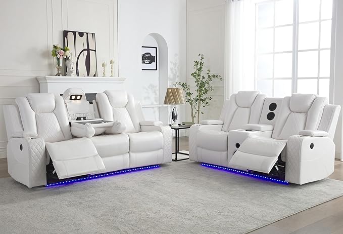 Power Recliner Sofa Set with Bass Speaker for Living Room