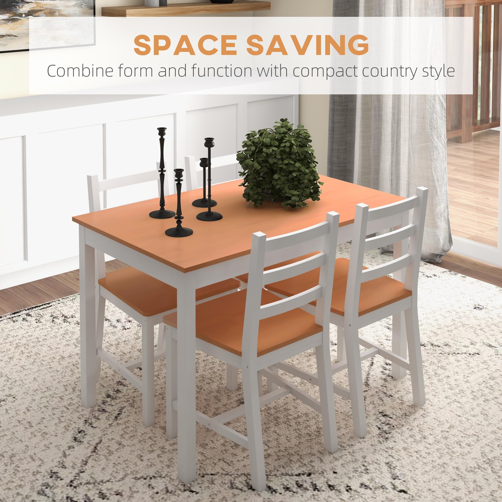 5-Piece Solid Pine Wood Dining Set - White