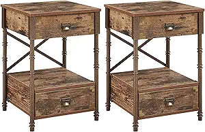 Nightstand Set of 2, Modern Square End Side Table, Night Stands with Drawer and Storage