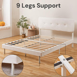 SunsGrove Boucle Bed Frame with Headboard, Queen Upholstered Platform Bed Frame, Adjustable Boucle Fabric Headboard and Durable Wooden Slats, No Box Spring Needed, Easy Assembly, White