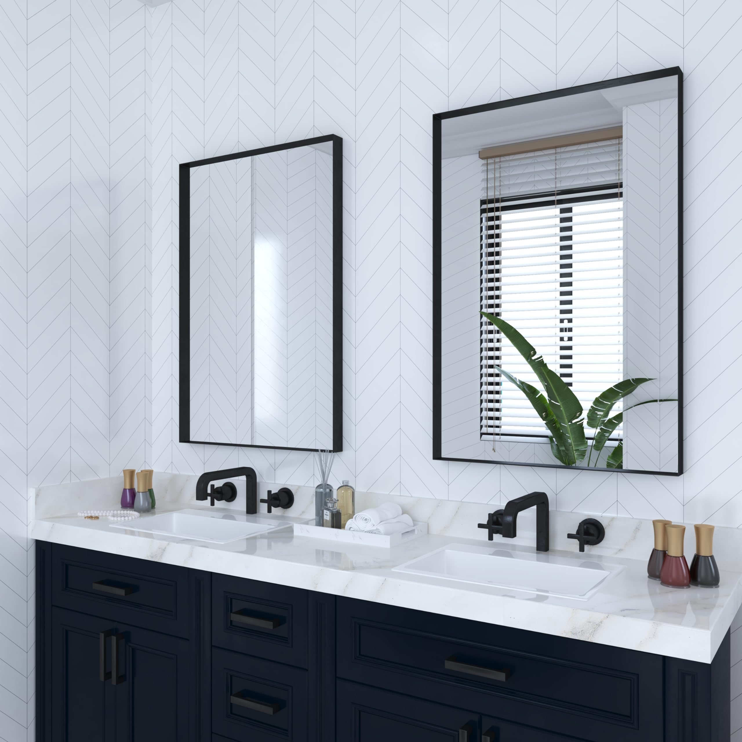 3-Pack Black Bathroom Mirrors 22 x 30 Inch, Square Corner Metal Framed Rectangle