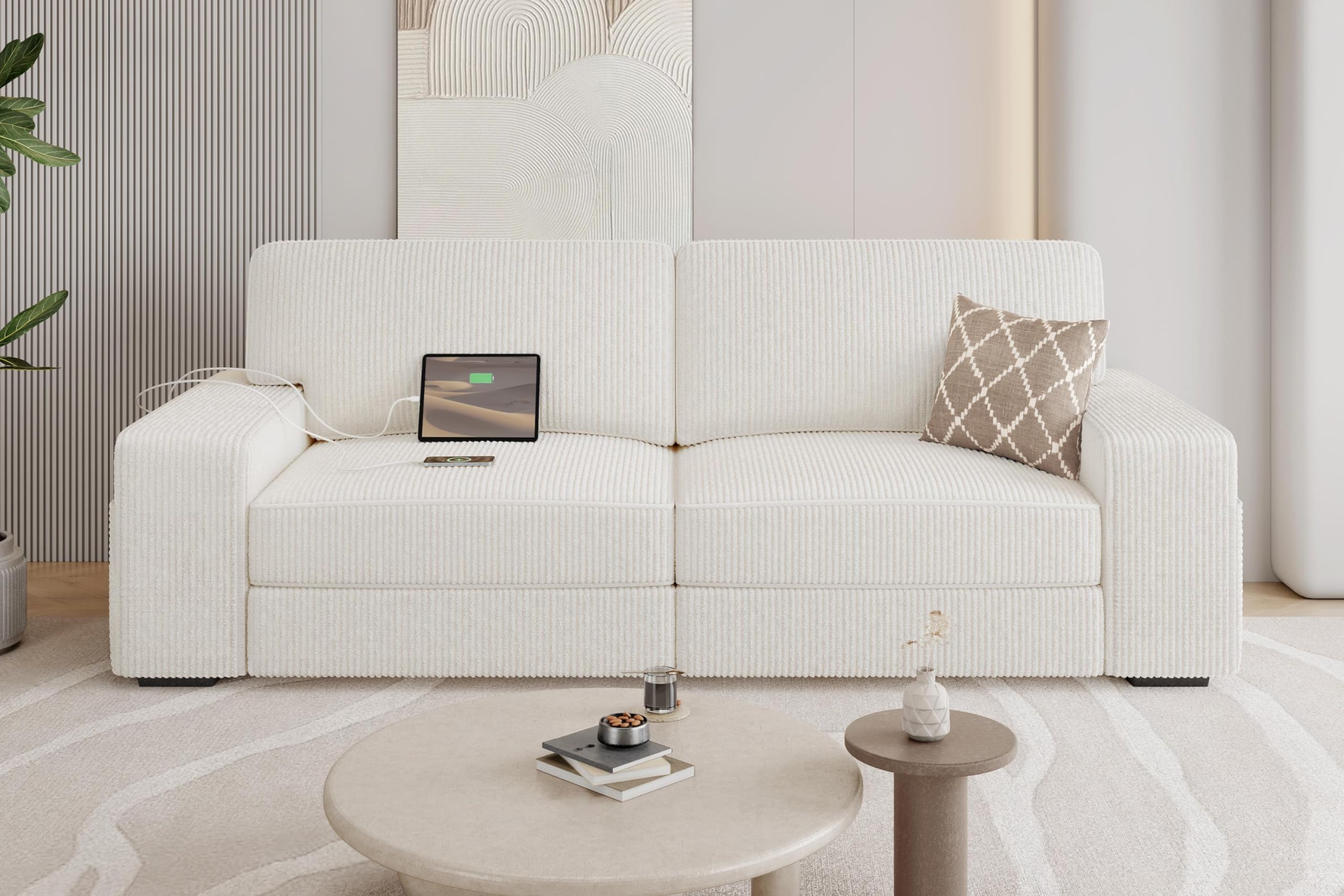 83.5" W Modern Sofa Couch 2 Seater Corduroy Fabric Sofa