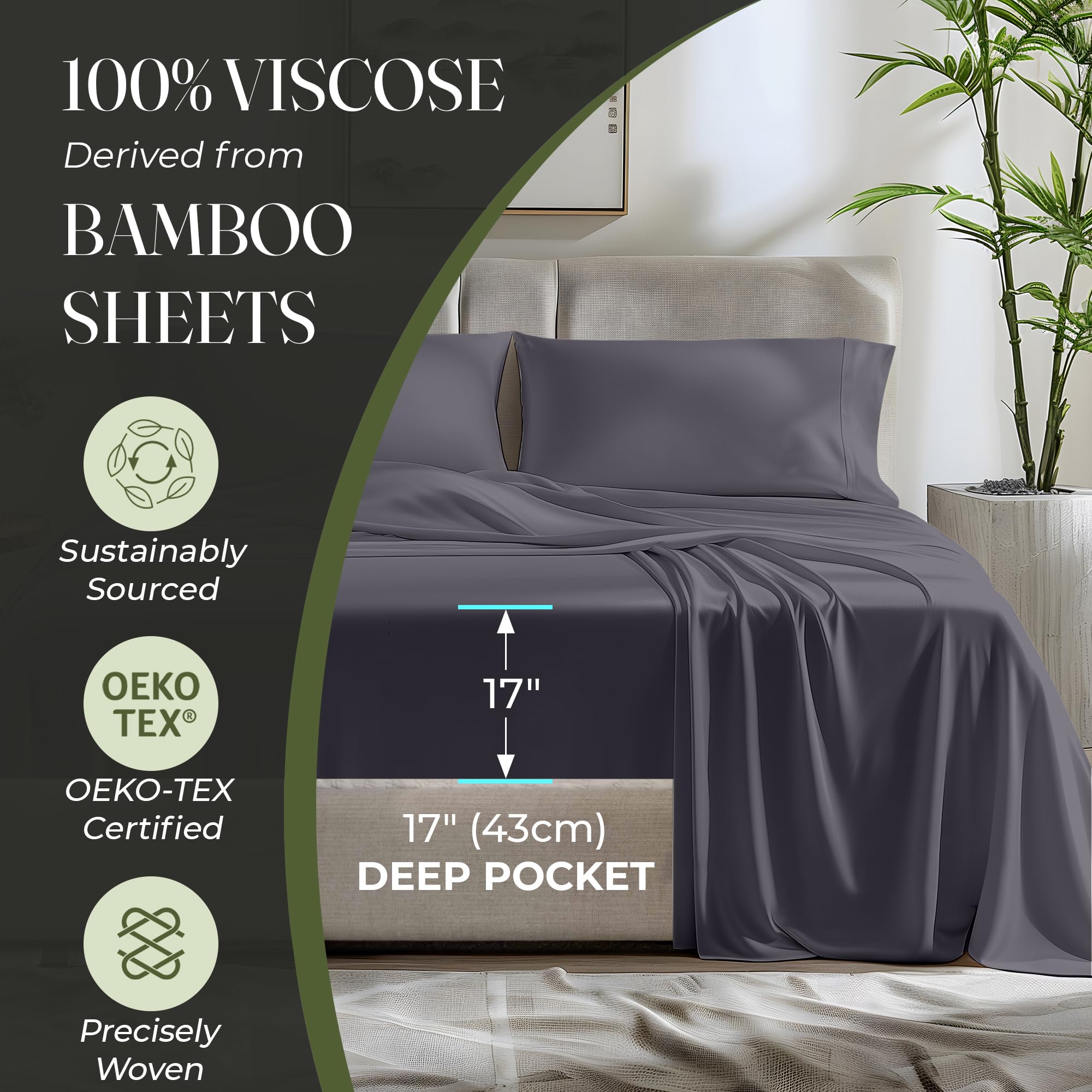 100% Organic Viscose Derived from Bamboo Sheets Queen Size 4pcs - Ultra Soft