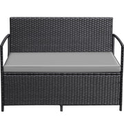 Patio Loveseat PE Rattan Wicker Outdoor Furniture with Soft Cushions & Built-in Storage