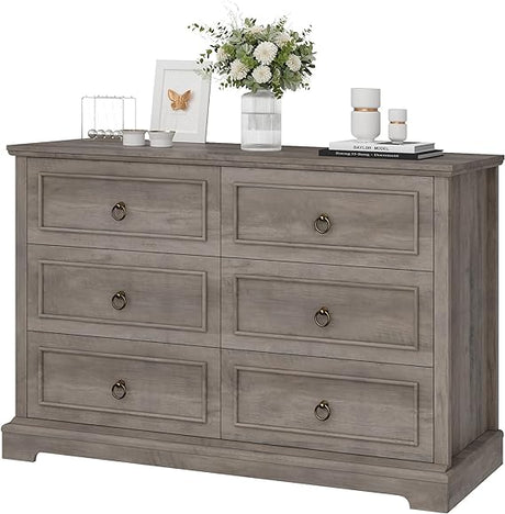 6 Drawer Double Dresser, Modern Farmhouse Chest of Drawers