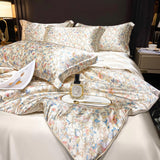 4 Piece Satin Duvet Cover King Size, Silk Like Cooling Floral Duvet Cover and Sheet Set