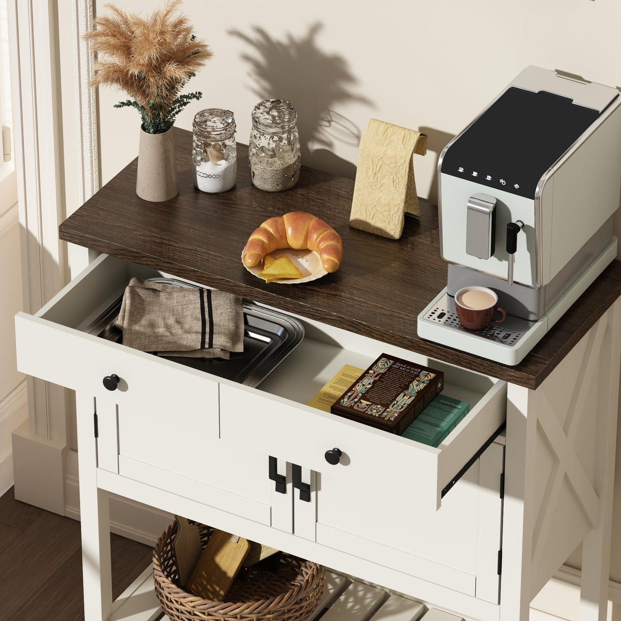 Farmhouse Console Table, Entryway Table with Storage Shelf, Coffee Bar Cabinet