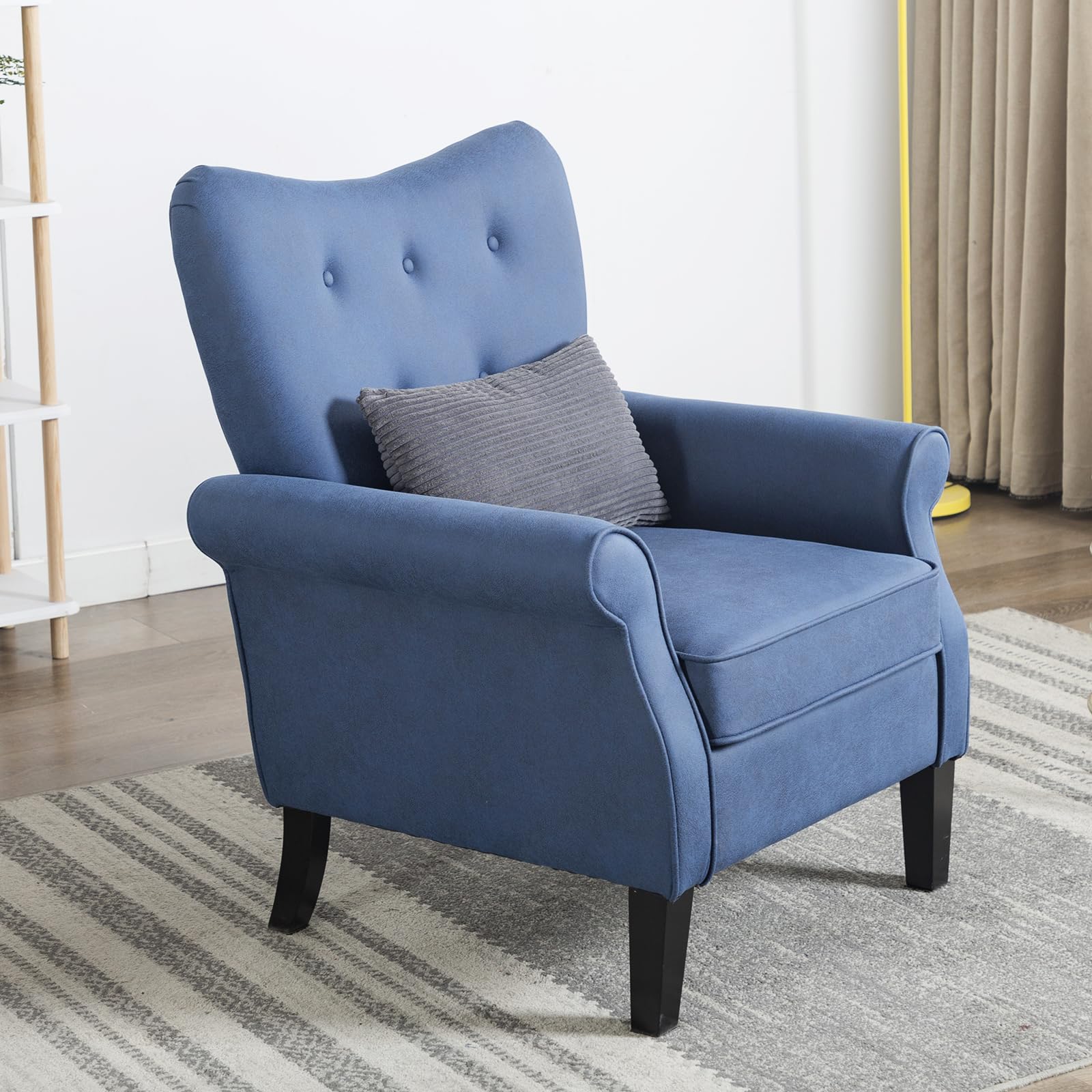 Tufted Upholstered Accent Arm Chair with Tech Cloth(Leathaire), Love Shape Single Sofa Club Chair for Living Room, Bedroom, Home Office, Reading/Hosting Room,Blue Color