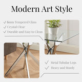 Modern Style Square Side Table with Tempered Glass Top and Metal Tubular Legs