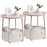 Nightstands, Set of 2 Bedside Tables with Fabric Basket, Small Round Side Tables, End