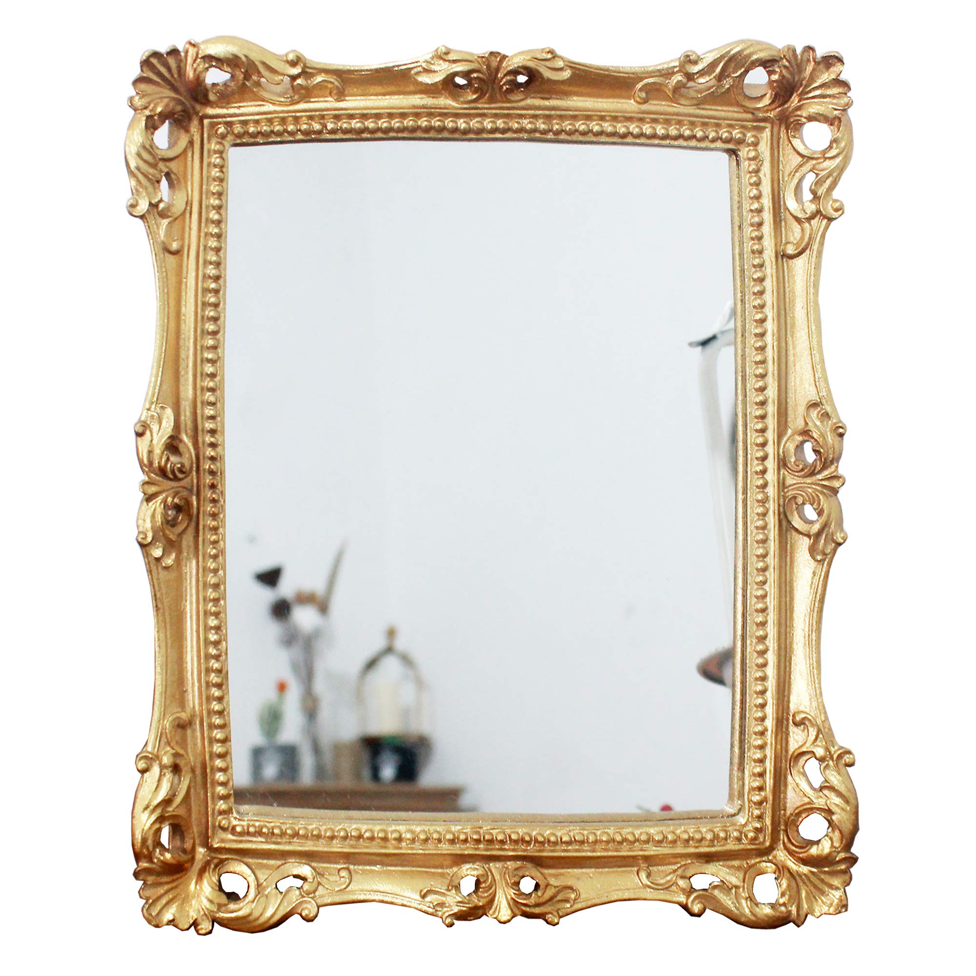 Vintage 11 x 9.5 inch Decorative Mirror, Wall Mounted & Tabletop Makeup Mirror ，